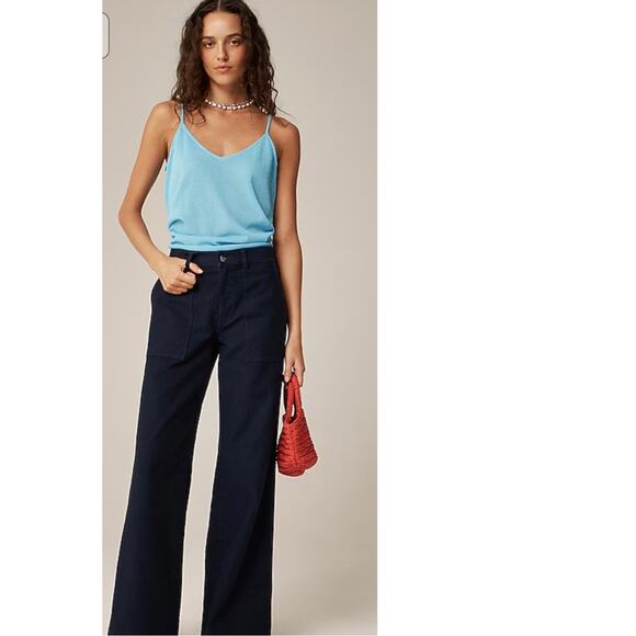 J. Crew Plus Navy Blue Camp-Pocket‎ High-Rise Wide-Leg Pant Size 34 - Picture 1 of 10